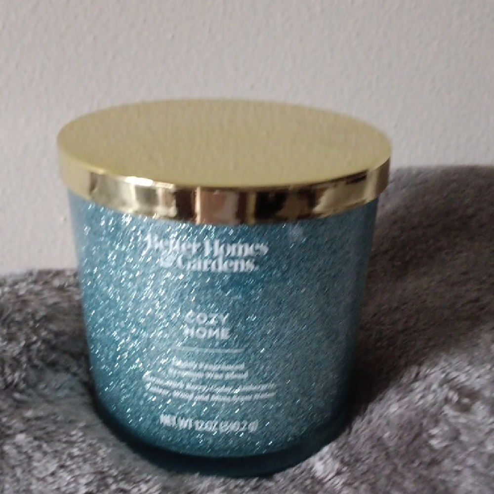 NEW/UNUSED Better Homes And Gardens Glittering Blue Candle with Gold Lid